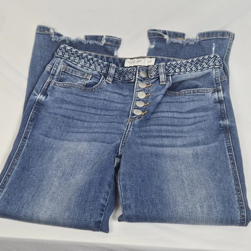 Miss Me button fly cropped jeans braided waistband size 26